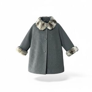 Vintage 1960s 1970s Baron Hong Tailor Wool Coat Rabbit Fur Gray Women’s XL